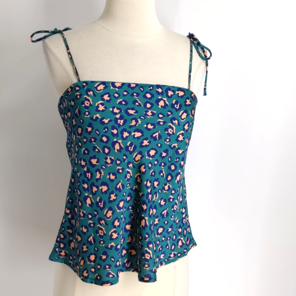 Polly green animal-print top with spaghetti straps-sz 2